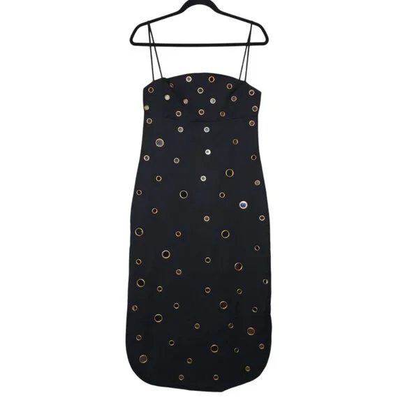 Alexis Malia Midi Dress Black Mirrored Grommet Curved Size S NWT‎ - Picture 3 of 11